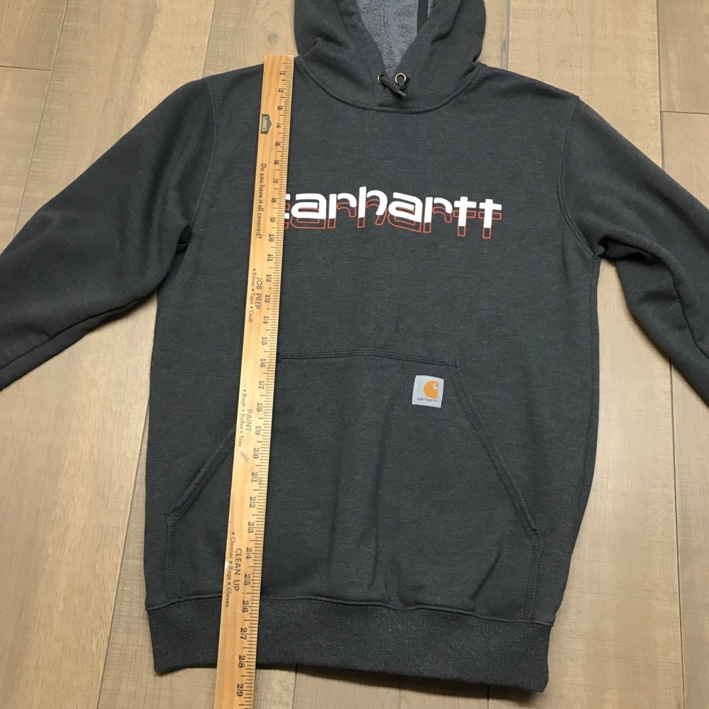 Carhartt Hoodie Sweatshirt Mens Size S Gray Rain Defender Loose Fit Logo Graphic - Picture 9 of 10